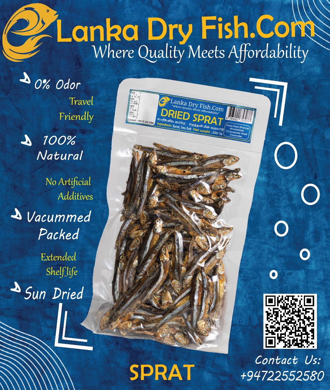 Sprats Dry Fish_ Headless හාල් මැස්සෝ 200 g - Lanka Dry Fish.Com